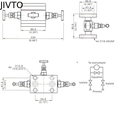PTFE 6000Psi Needle Valve Manifold 3 Way Pressure Gauge Manifold Valves 200C